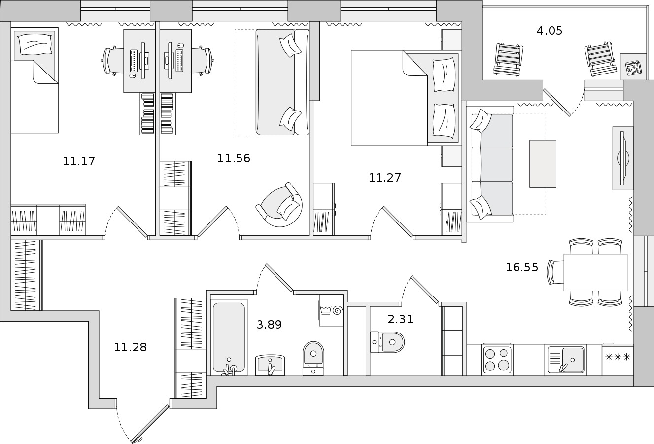 3-комнатная квартира 70.28 м², 22/22 эт., ЖК «Город Первых»